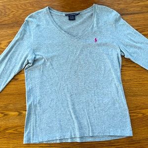 Lauren Ralph Lauren gray long sleeve v-neck tee. Great condition.